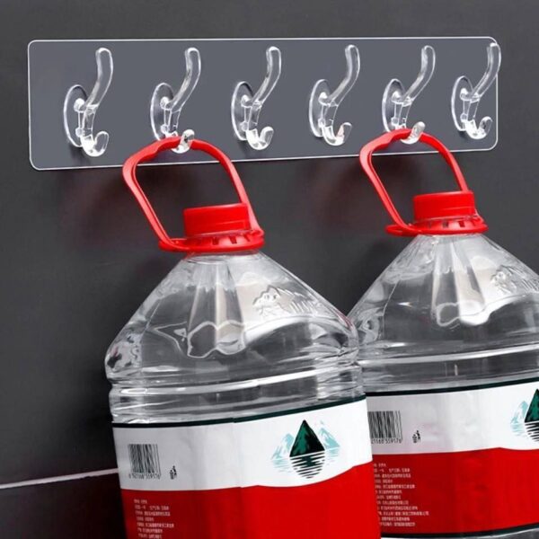 Transparent Silicone Sticky 6 Hooks Hanger