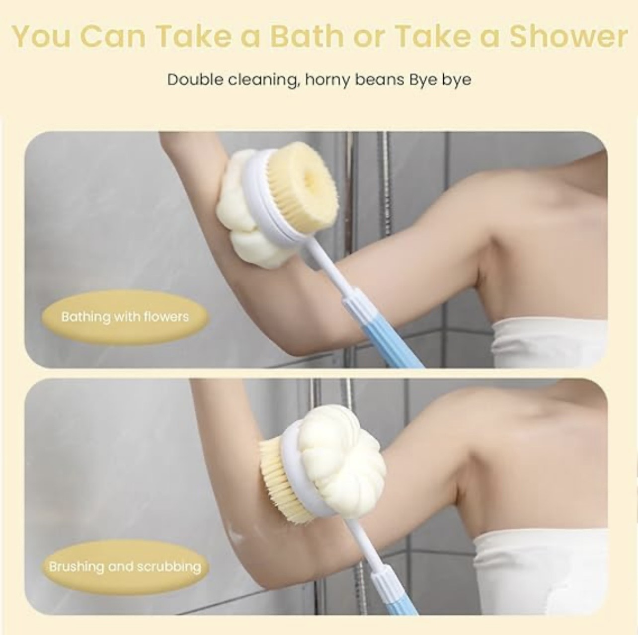 2-in-1 Soft Bristle & Loofah Shower Brush